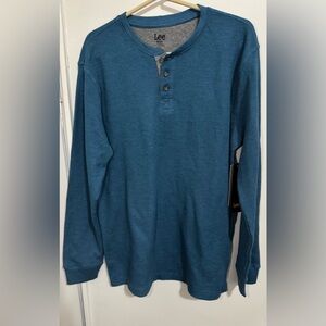 Lee Men's Long Sleeve Thermal Waffle Henley shirt blue size M NWT